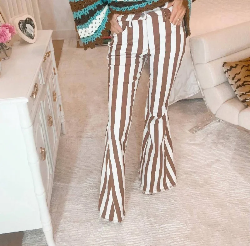 Budget Friendly Fringe Denim Pants In Boho Stripe