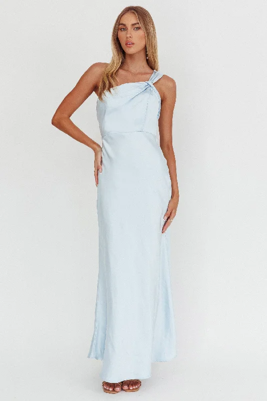 Top Brand Discounts Fly Love Satin One Shoulder Maxi Dress Sky Blue