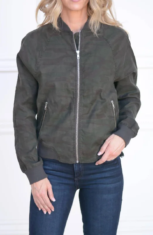 Stylish Women's Apparel Remy Linen Bomber In Midnight Camo