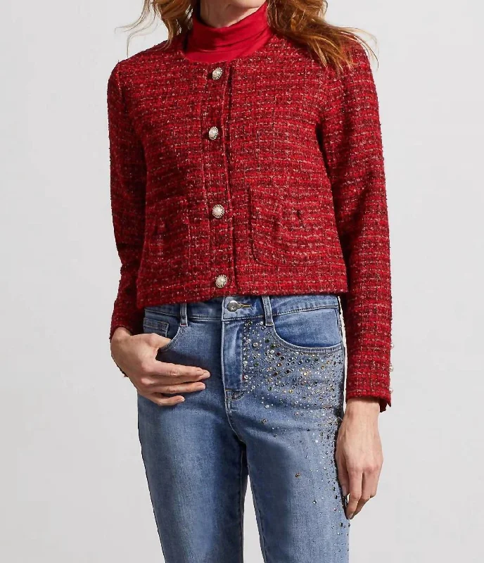 Huge Markdowns Tweed Fancy Jacket In Earth Red