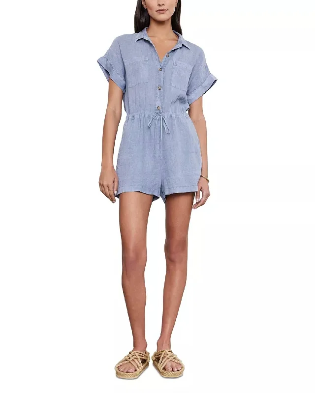 Sophisticated Fashion Claire Linen Romper In Blue Haze