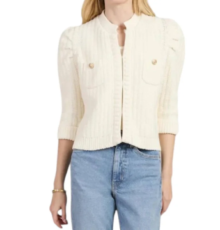 Trend Leading Collection Cotton Blend Knit Jacket In Ivory