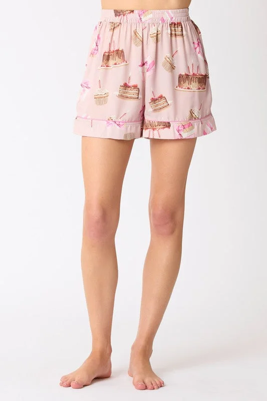 Limited Time Offers Satin Birthday Cake Printed Pajama Shorts