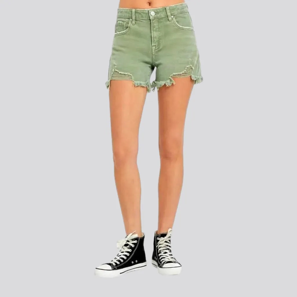 Trending Items Olive-hue high-waist jean shorts for women