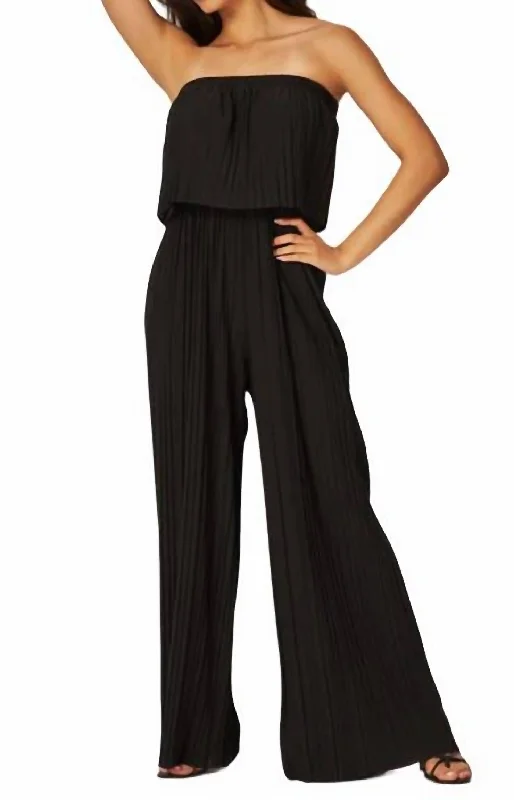 High End Women's Wear Strapless Pleated Wide Leg Jumpsuit In Black