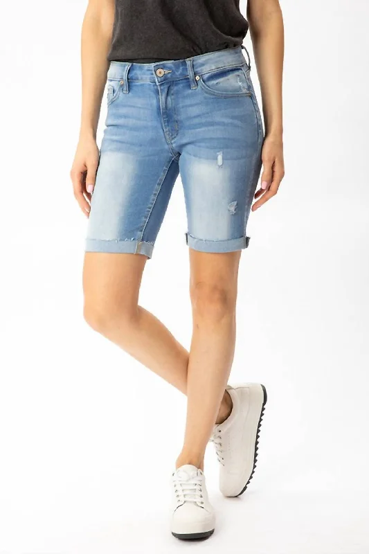 Comfort Centric Apparel Denim Bermuda Shorts In Light Wash