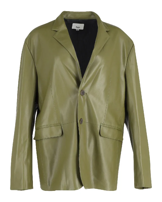 Wardrobe Refresh The Frankie Shop Olympia Blazer in Olive Faux Leather