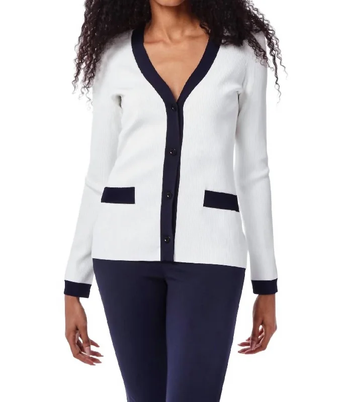 Latest Trends Hilda Sweater Blazer In White With Navy Trim