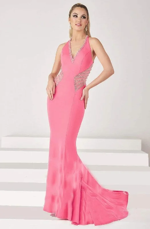 City Fashion Tiffany Designs - 16198SC Glitter Embellished V Neck Gown