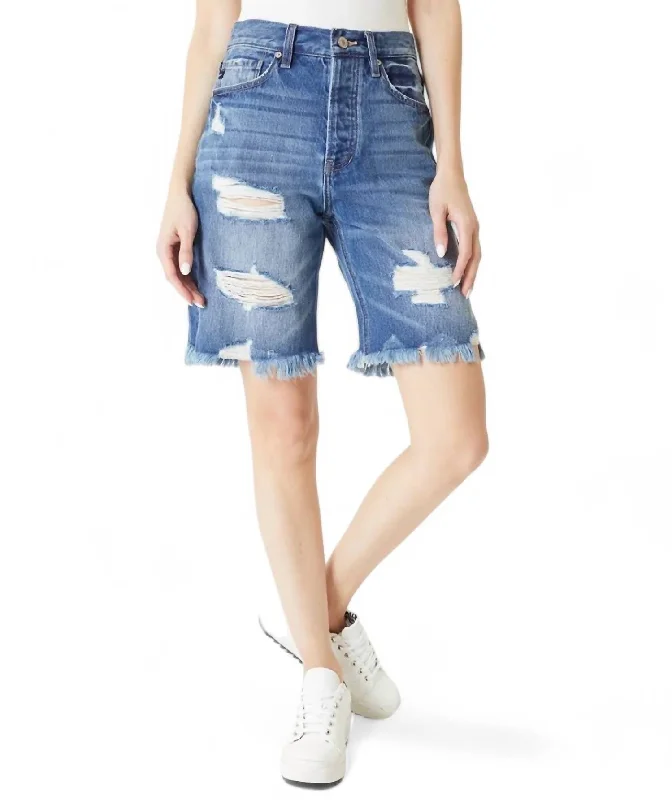 Chic Wardrobe Essentials Kellie High Rise 90‚Äôs Boyfriend Shorts In Blue