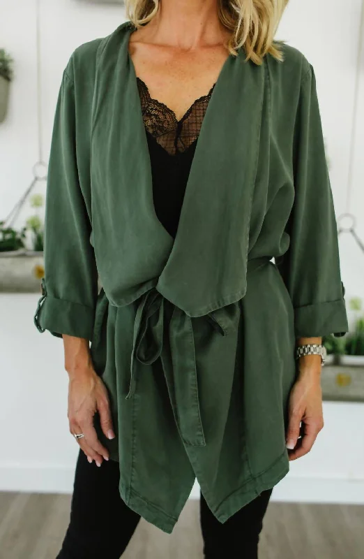 Earthy Tones On The Go Belted Jacket In Olive