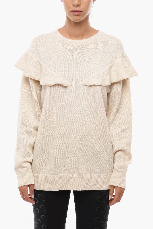 Designer Wear On Sale Chloe Cashmere Crew-neck Sweater with Ruffle Detail