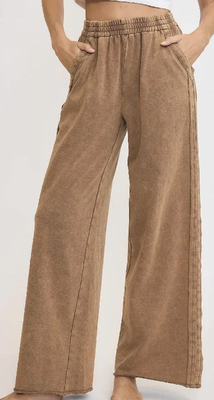 Trendy Women's Wear Collection Mineral Washed Wide Leg Pants In Brown