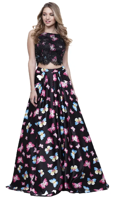 Festival Fashion Nox Anabel - Two-Piece Butterfly Printed Evening Gown 8336SC