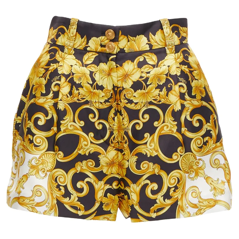 Fashion Deal Versace Tribute silk Barocco Hibiscus print high waist shorts