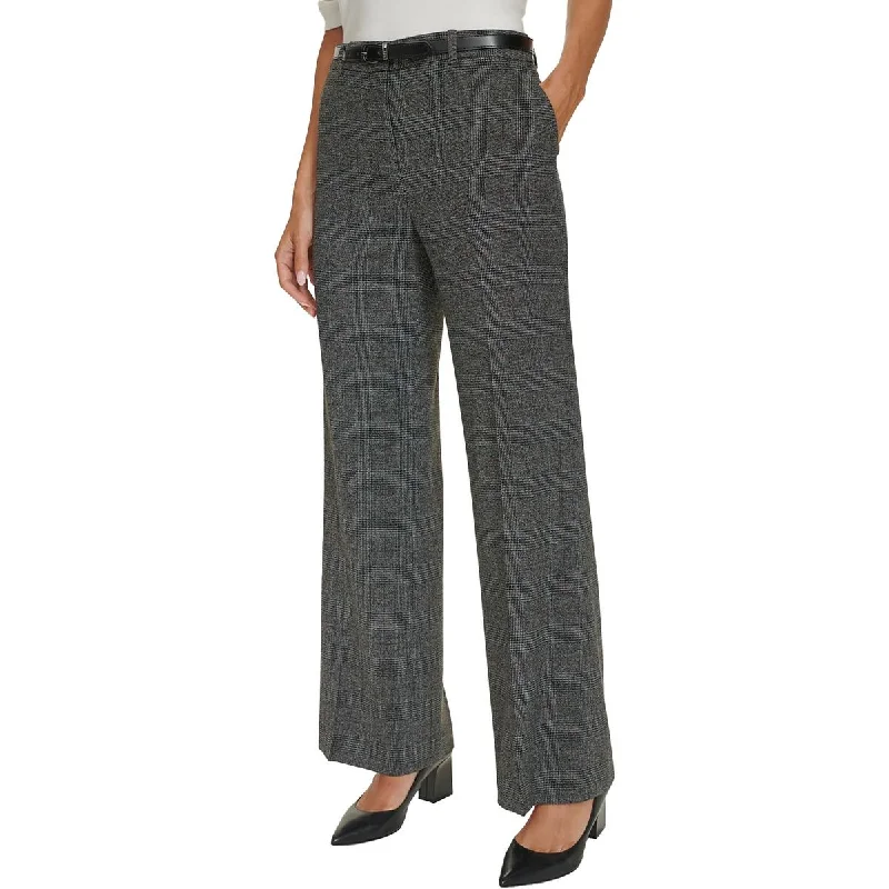 Fashion Forward Style Petites Womens Plaid Knit Wide Leg Pants