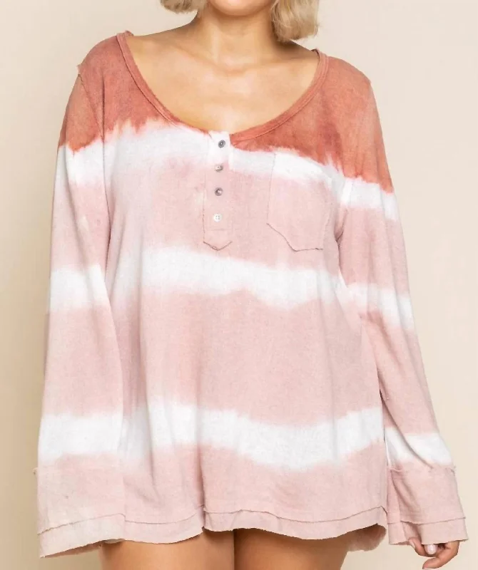 Preppy Style Stripe Tie Dye Plus Sweater In Wild Strawberry