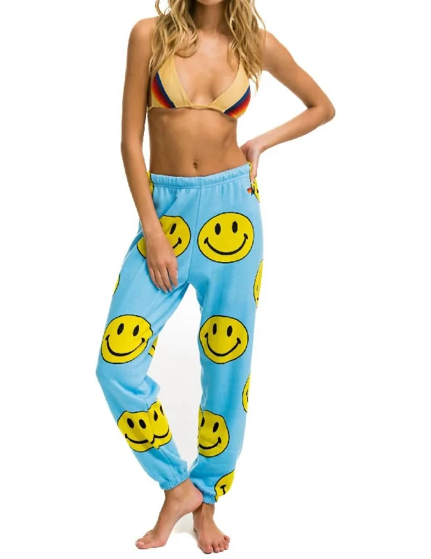 Elevate Your Wardrobe Smiley Repeat Sweatpant In Sky