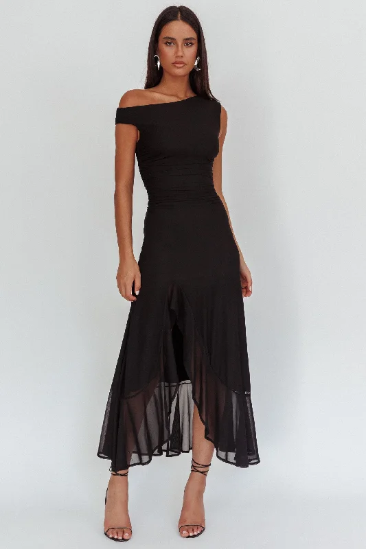 Buy More, Save More Moonlit Magic Asymmetric Neckline Maxi Dress Black