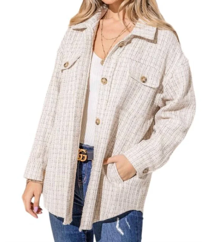 Casual Chic Be Alright Tweed Shacket In Beige