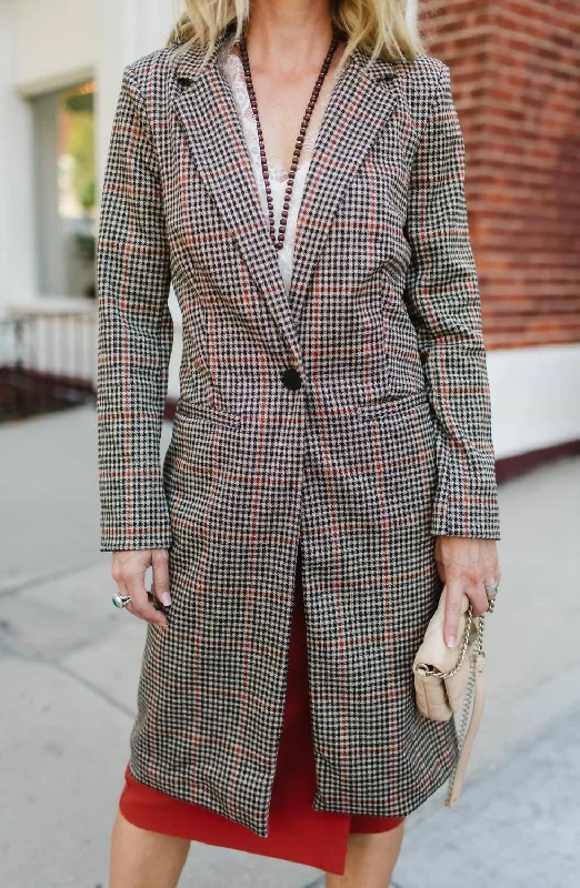 Relaxed Style Plaid Boyfriend Trench Coat In Tan