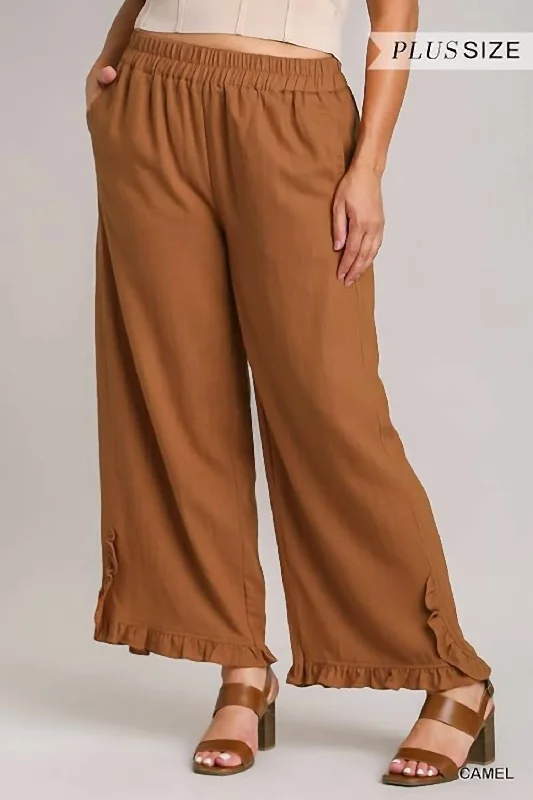 Chic Trends Unveiled Linen Elastic Waist Pants In Camel