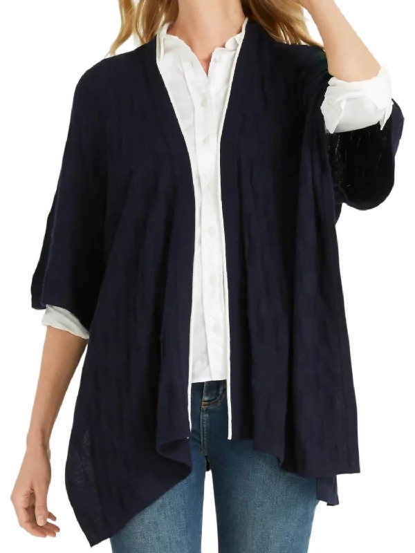 Charming Silhouette Check Cape Sweater In Nassau Navy