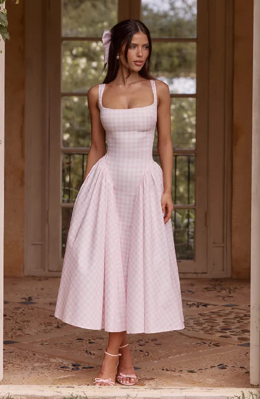 Budget Friendly Sherrie Midi Dress - Blush Gingham