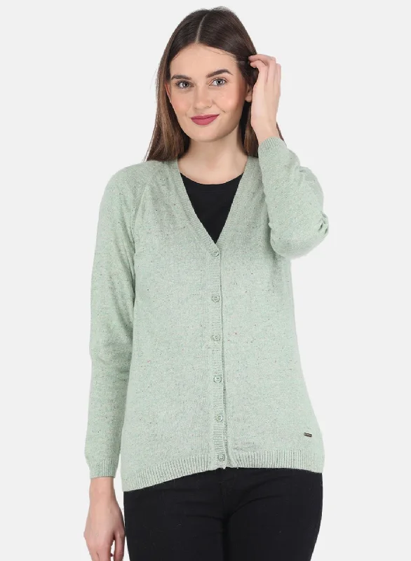 Subtle Sophistication Women Light Green Solid Cardigan