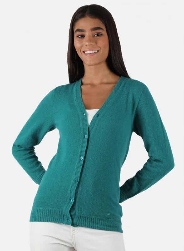 Fashion Forward Style Women Sea Green Solid Cardigan