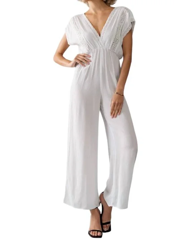 Crazy Price Slashing Lace Trim Jumpsuit In White