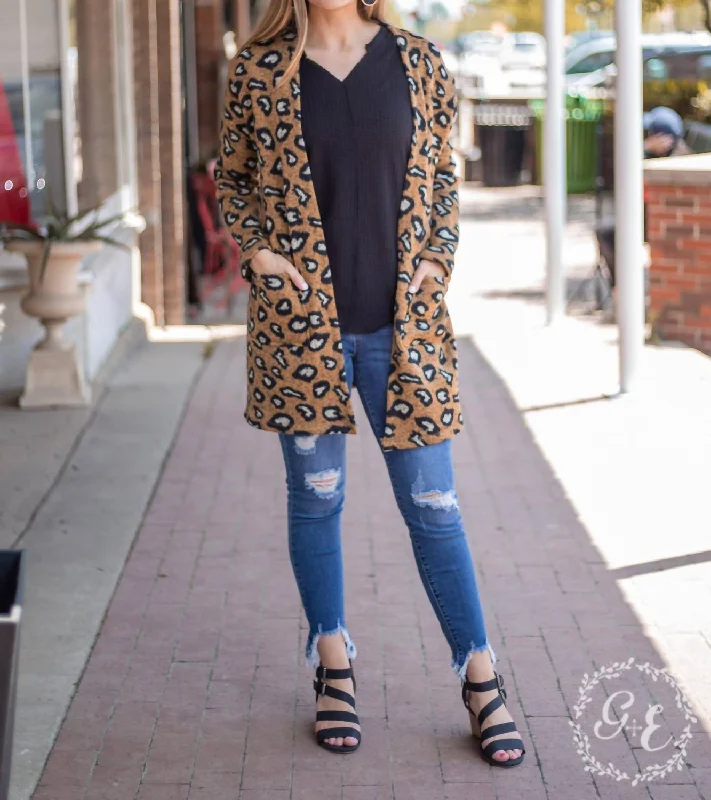 Absurdly Cheap Sale Fireplace Chillin Sweater Cardigan With Pockets In Leopard