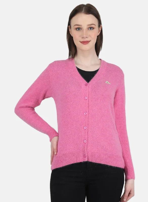 Effortless Comfort Women Pink Solid Cardigan