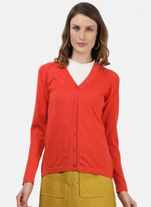 Classic Timeless Elegant Style Women Orange Solid Cardigan