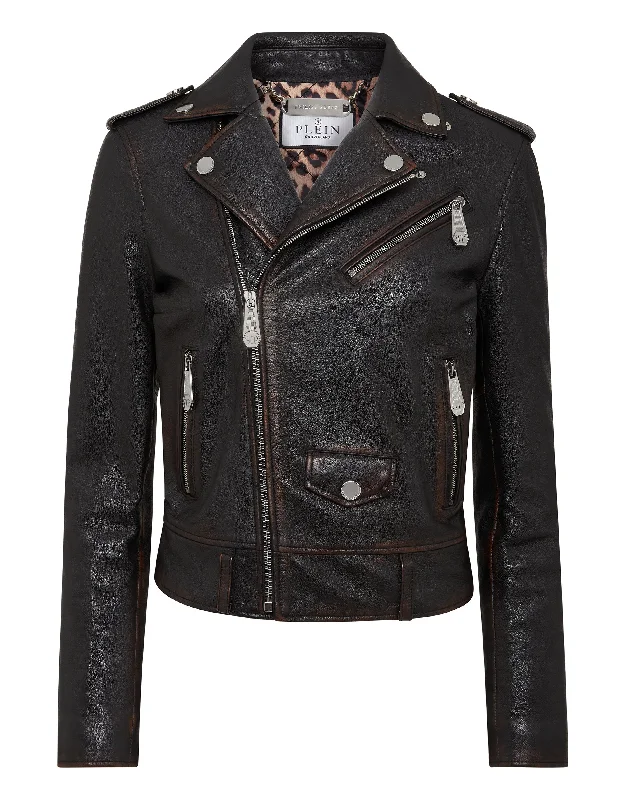 Chic Styles Vintage Leather Boxy Biker