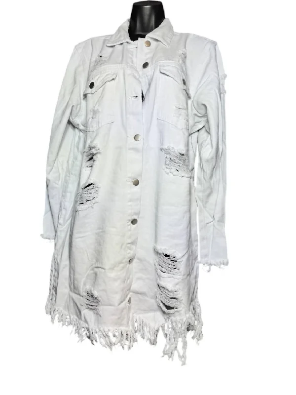 Tropical Island - Inspired Attire Women's Distressed Jean Jacket In White