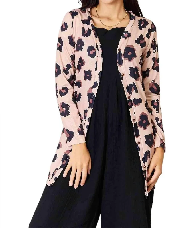 Limited Time Special Offer Chic Button-Up Cardigan With Print In Leopard