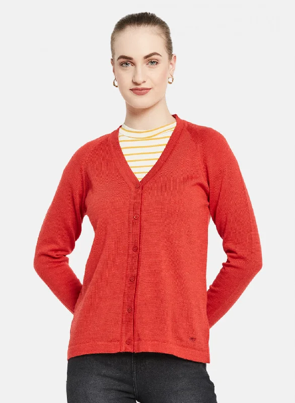 Elevated Style Women Red Solid Cardigan