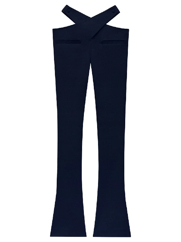 Fashion Frontiers Stretch Crepe Criss Cros Trouser Navy Blue