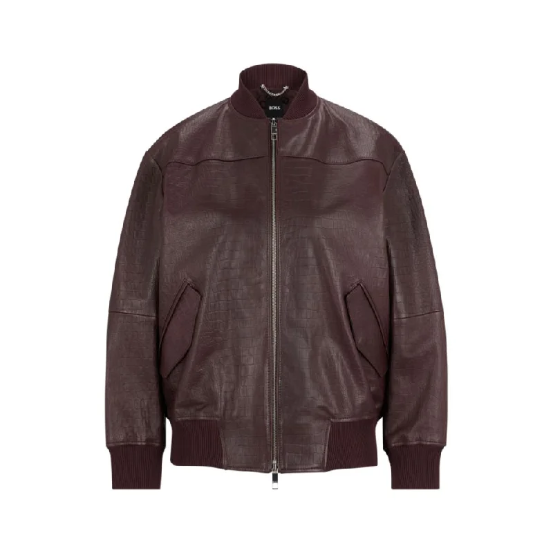 Forward Trendsetter Leather bomber jacket with embossed crocodile motif