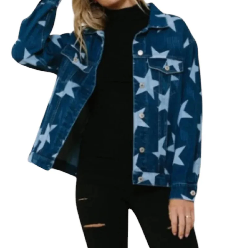 Feminine Flow Star Struck Denim Jacket In Blue