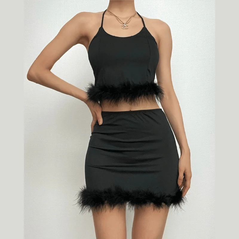 Trendy New Clothes BerryBetty - Feather solid backless tube mini skirt set