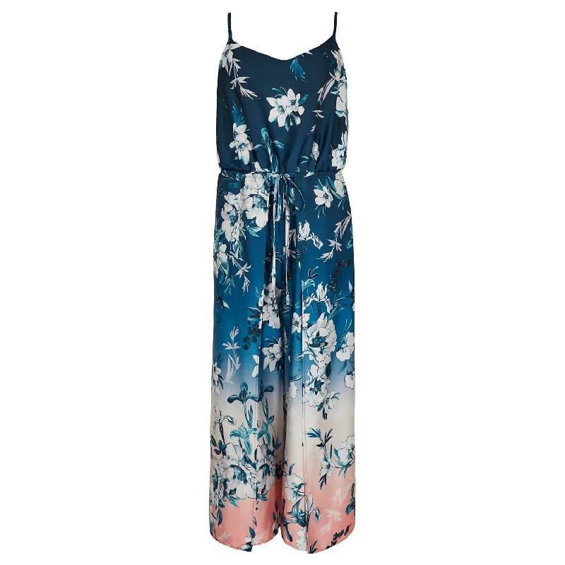 Casual Fashion Ombre Floral Split Leg Jumpsuit In Navy