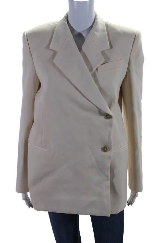 Clearance Event Khaite Womens Wool Lined Collared Open Front Button Blazer Cream