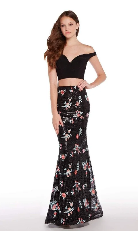 Casual Chic Clothing Alyce Paris 60188 - Fitted Croptop Floral Sequins Fit and Flare Gown