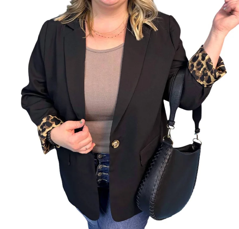 Buy More, Save More One Button Lined Blazer In Black Leopard