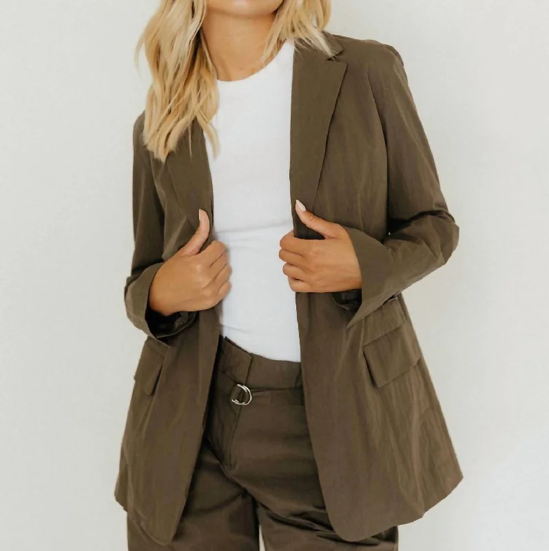 Chic Casual Style Label Technical Suiting Blazer In Wood