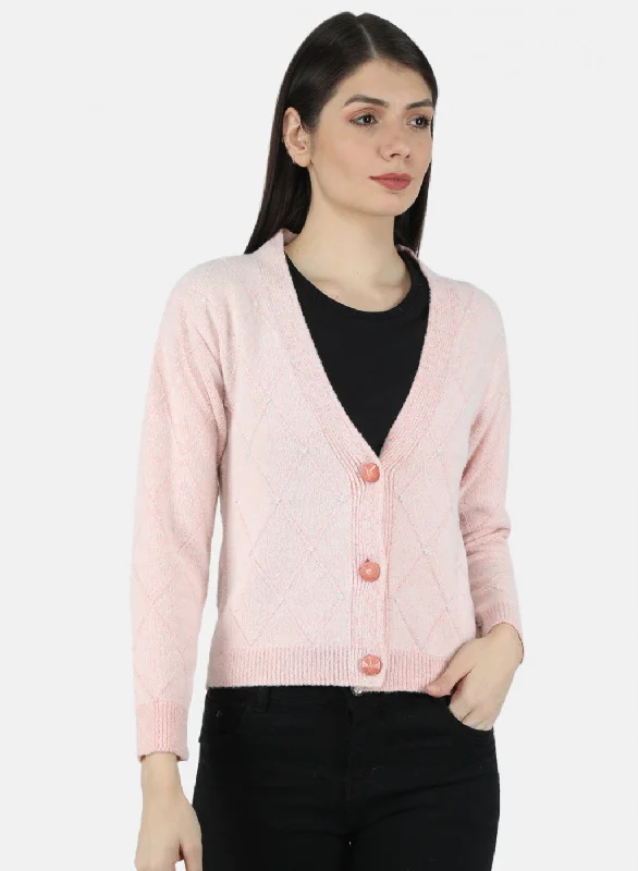 Bold Patterns Women Pink Self Design Cardigan