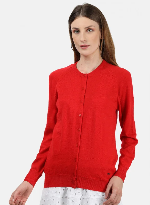 Chic Urban Fashion Look Women Red Solid Cardigan