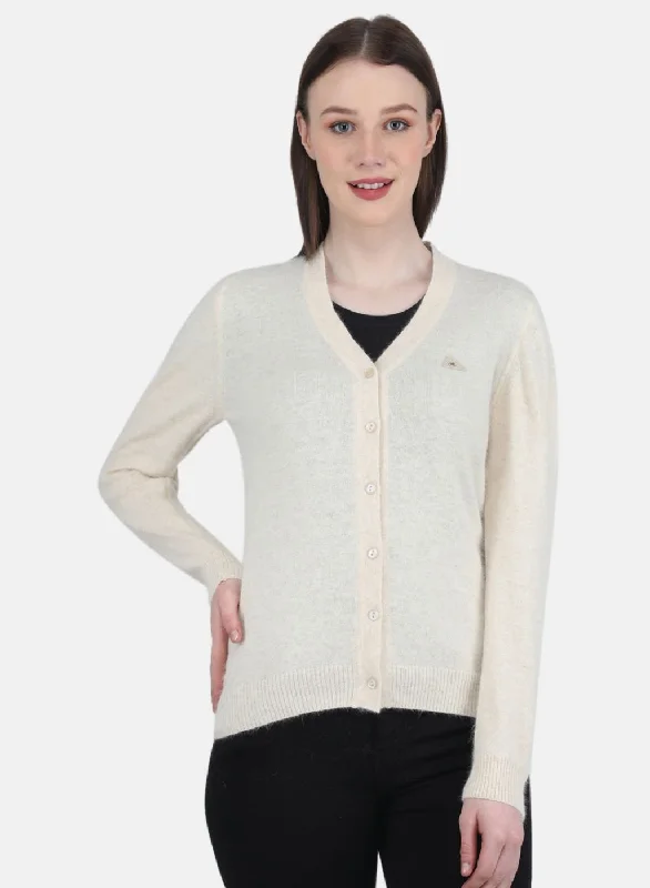 Everyday Glamour Women Cream Solid Cardigan